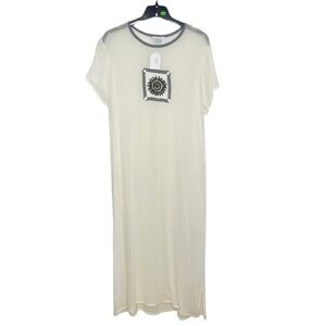 Sheer White Open Knit Maxi Dress Crochet Coastal Boho Beach Cover‎ Up M